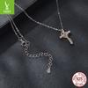 Mozambican Diamond Love Cross Necklace Clavicle Chain, Simple Classic S925 Sterling Silver Necklace