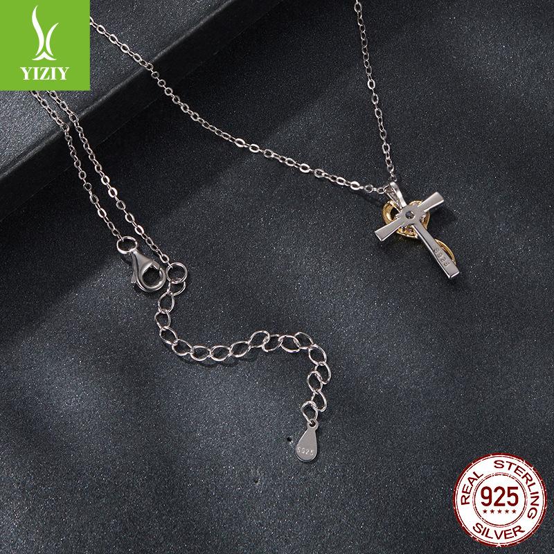Mozambican Diamond Love Cross Necklace Clavicle Chain, Simple Classic S925 Sterling Silver Necklace