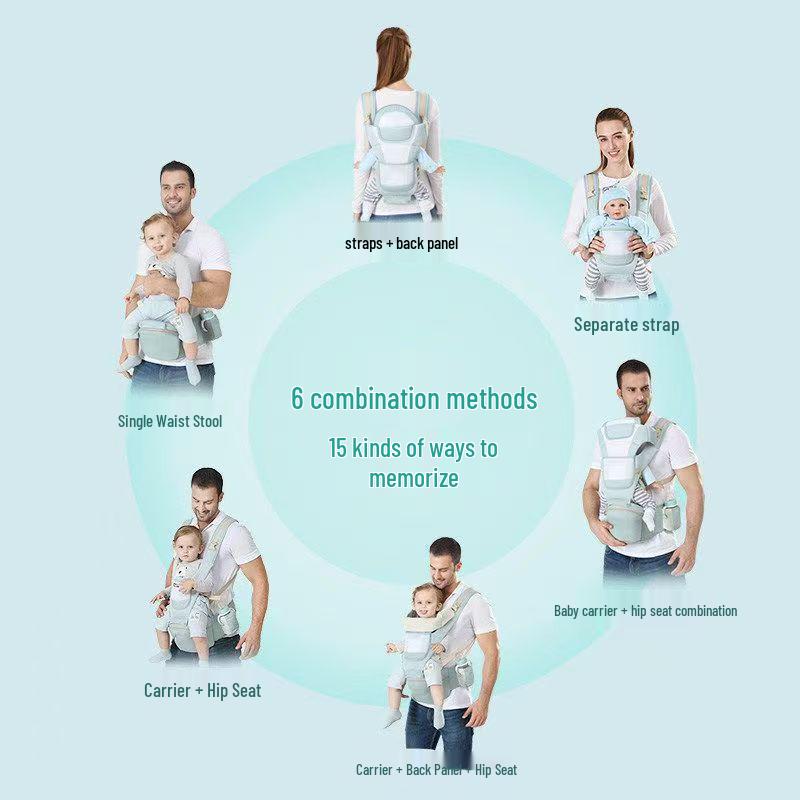 Foldable Dual-Use Baby Carrier Waist Stool with Double Shoulder Support