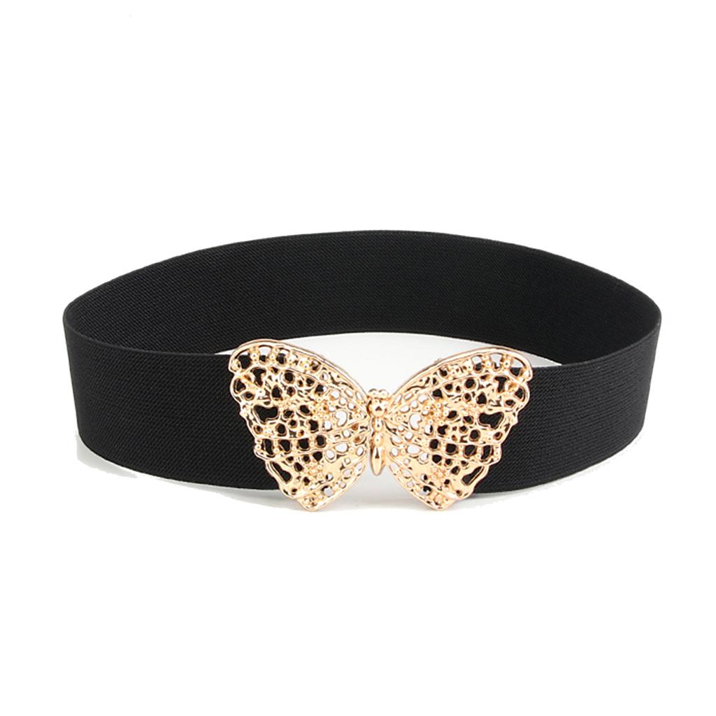 Women Dress Waist Belt Alloy Hollow Out Butterfly Buckle Elastic Waist Stretch Belt for Parties