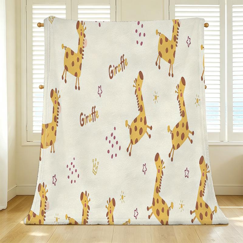 Fluffy Fleece Blanket – Giraffe Pattern, Soft Warm Skin-Friendly Throw, Cozy Home Decor, Perfect for Halloween, Christmas & Daily Use