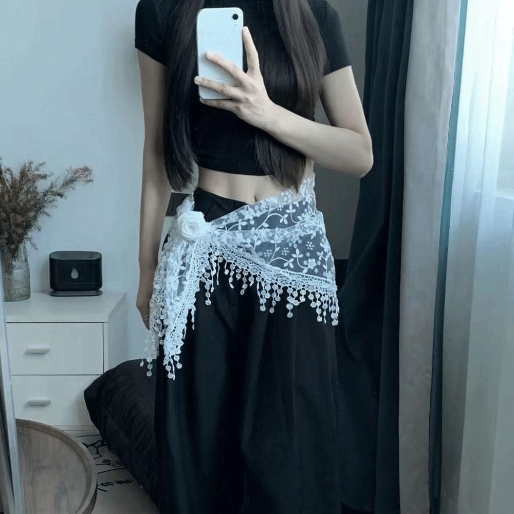 Embroidered Lace Scarf Solid Color Triangle Scarf All-match Hollow-out Scarf Street Dance