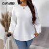 Autumn and Winter Women's Waffle Solid Colour Round Neck Pocket Casual Loose Knitwear