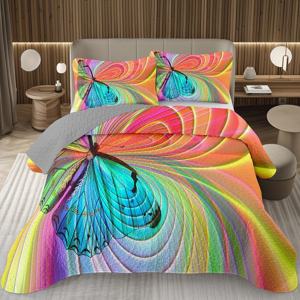 Покрывало с бабочками Твин/Квин/Кинг Акварельный ботанический цветочный стеганый двусторонний комплект постельного белья в стиле фэнтези