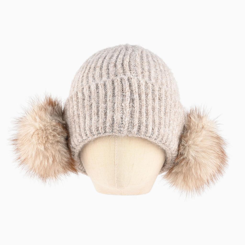 Retro star three-dimensional pom-pom knitted hat for men and women, thickened warm ear protection headgear hat in winter, wool cold hat
