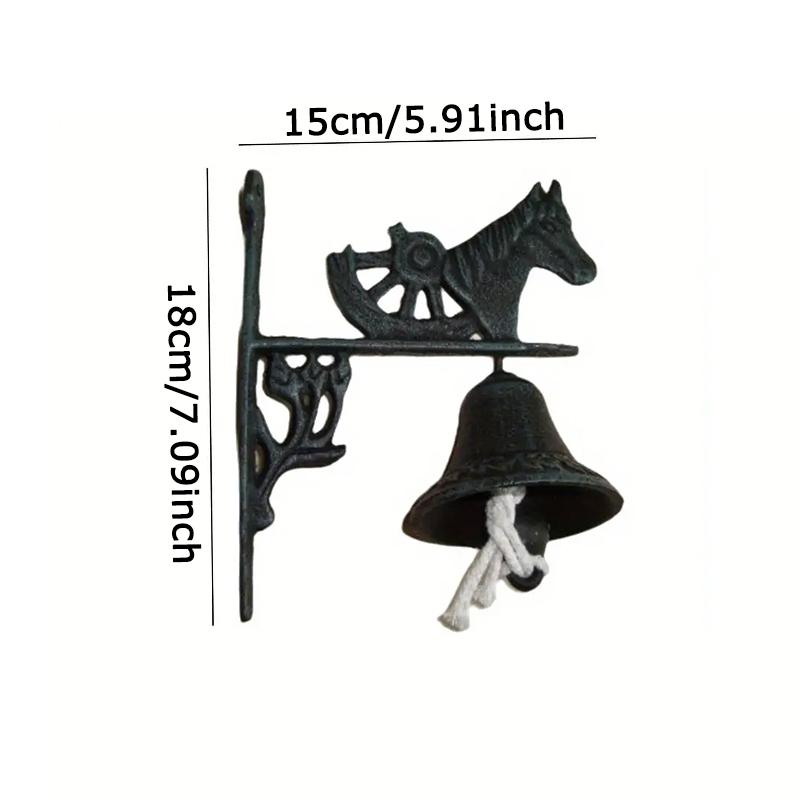 WTEMPO Iron Horse Head Shaped Doorbell Retro Hand-Cranked Decor Door Hanging Bell for Home Yard Garden Farm Housewarming Christmas Welcome Decoration