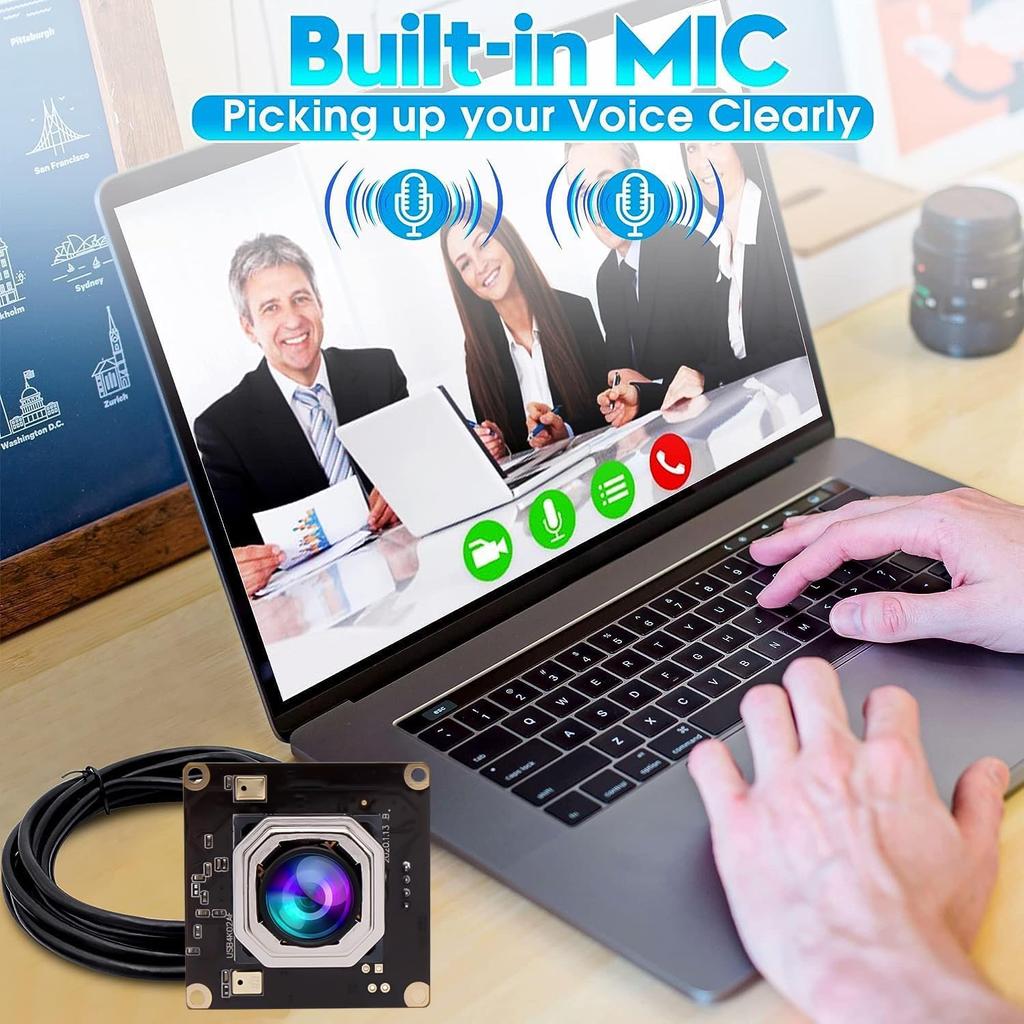 Модуль USB-камеры 4K ELP с автофокусом, широкоугольным объективом без искажений и двойным микрофоном, USB-камера для ПК, ноутбука, USB-разъем для камеры