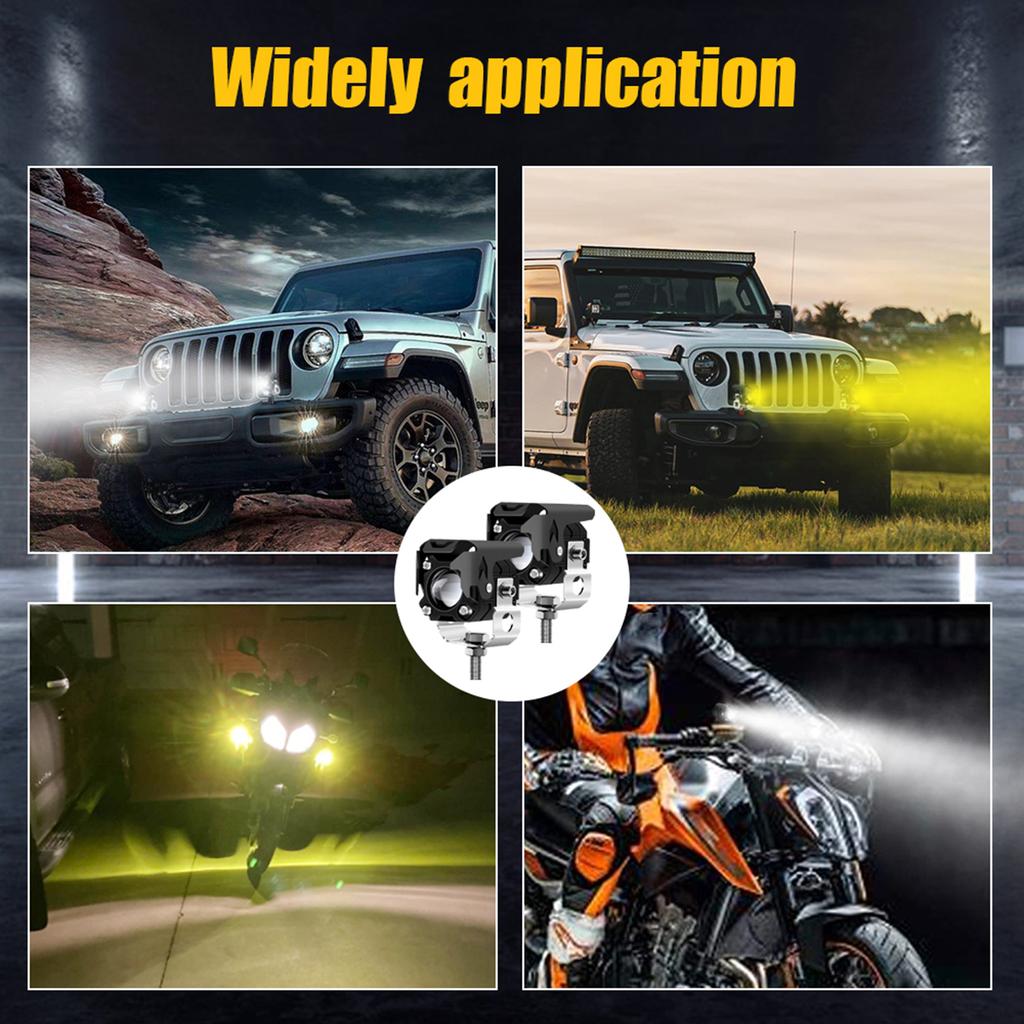 Светодиодные противотуманные фары для мотоцикла, 60 Вт, белые и янтарные светодиодные лампы для проектора, прожектор