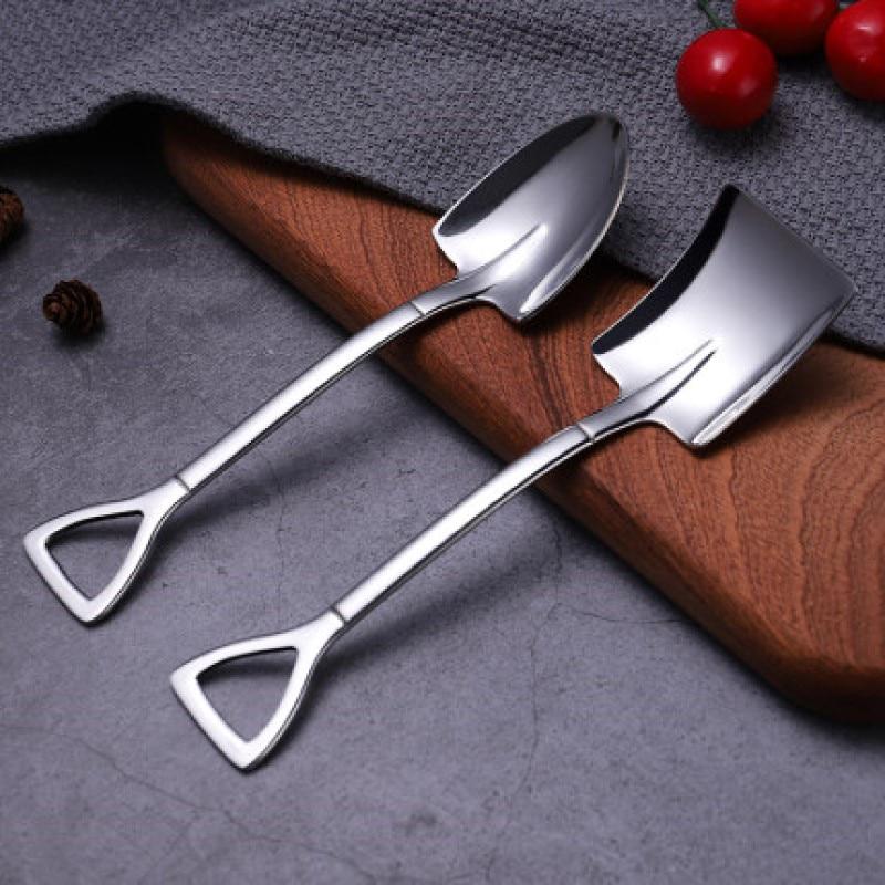 304 Stainless Steel Iron Shovel Spoon Coffee Ice Cream Spoon Engineering Shovel Retro Cute Square He