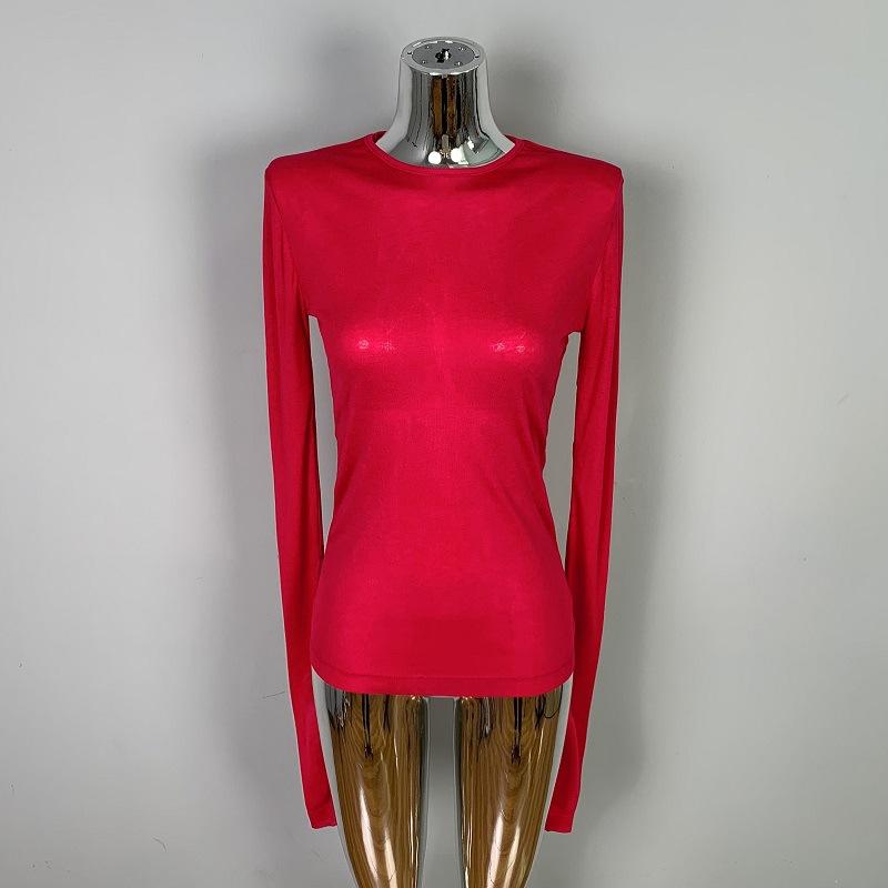 Женская сексуальная одежда Мягкая и слегка соблазнительная облегающая рубашка с круглым вырезом Модная футболка Топ