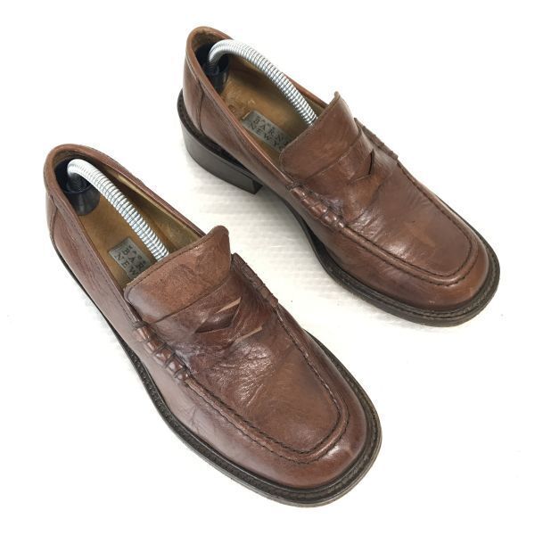 90s Italian BARNEYS NEW YORK Leather Coin Loafers Brown 36 23.0-23.5 Business shoes(USED)