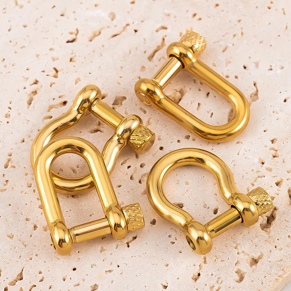2Pcs Stainless Steel U Shape Screw Carabiner Jewelry Clasp Gold Colour Metal Horseshoe Toggle Spiral Clasp Hook Shackle Supplies