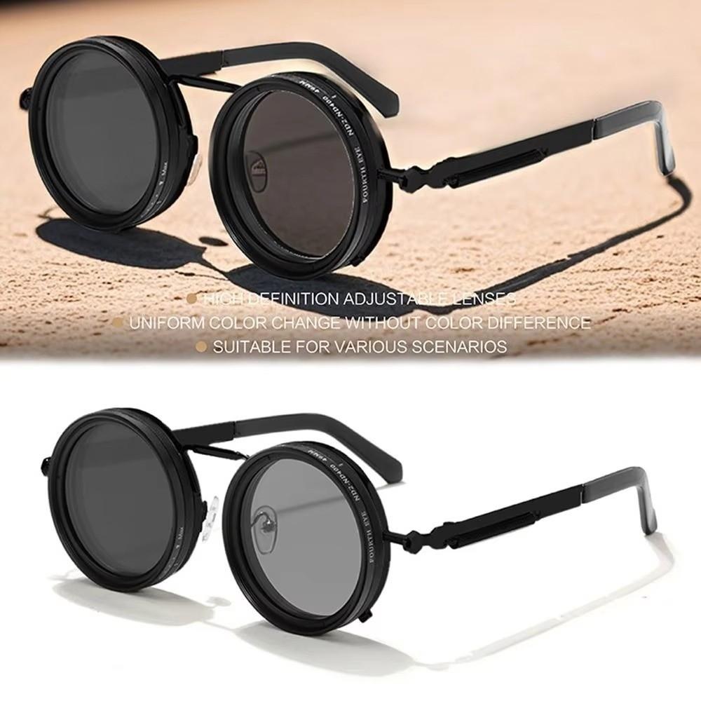 Manual Rotating Fishing Sunglasses Round Frame ND Filter Sunglasses  Driving