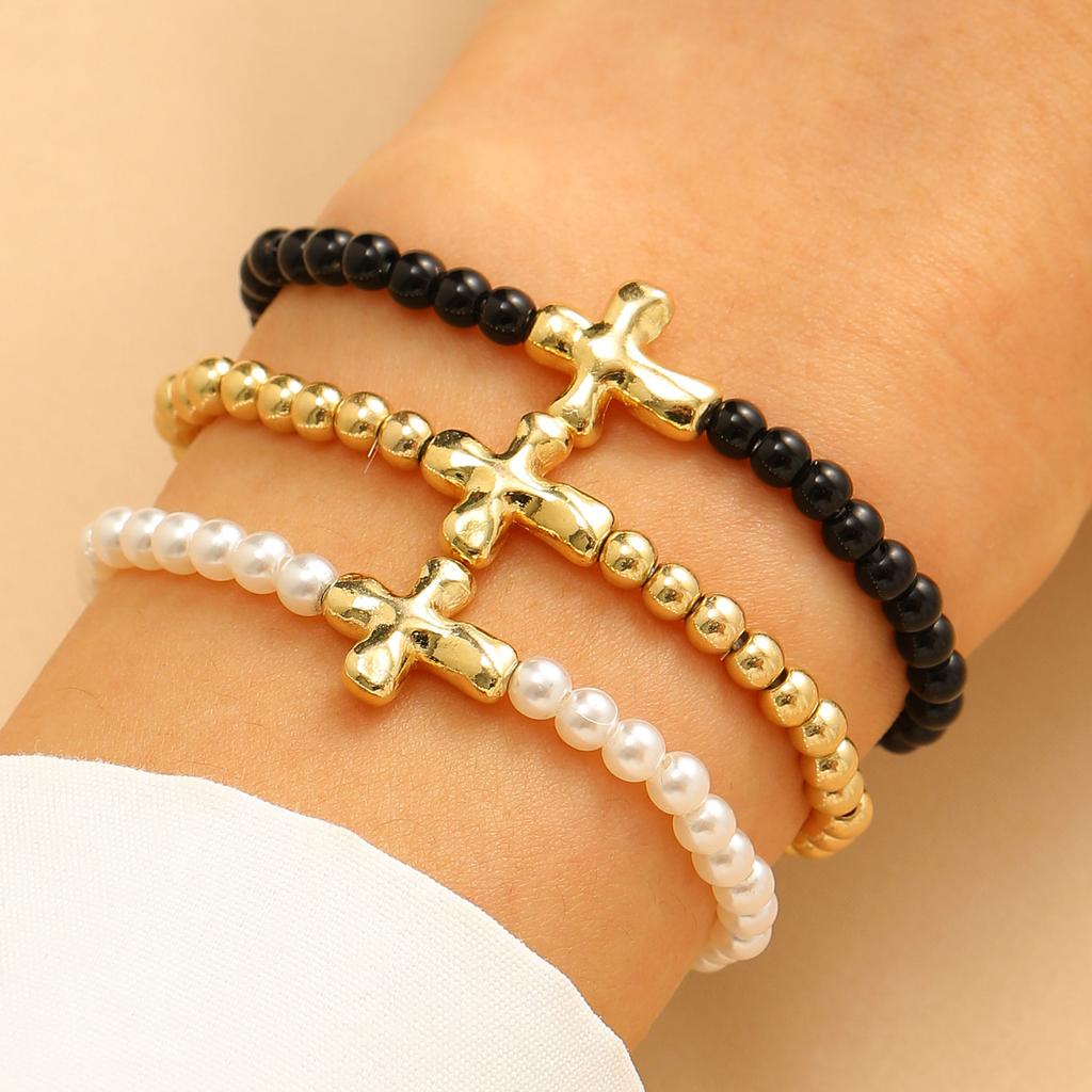 High Quality 2026 Popular Fashion Simple Versatile Beaded Elastic Bracelet Cross Love Bracelet Bracelet Men and Women
