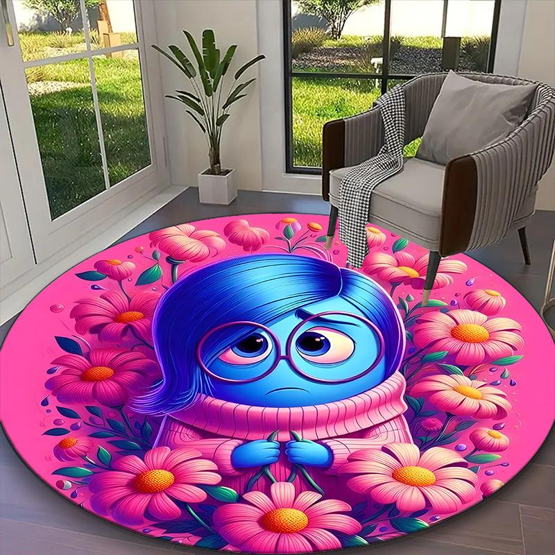 [Stitch Pink Bow Pastel Floral Printed Carpet] Non-slip Office Rug, Cozy Round Carprt for Living Room Use, Soft Home Sofa Chair Mat