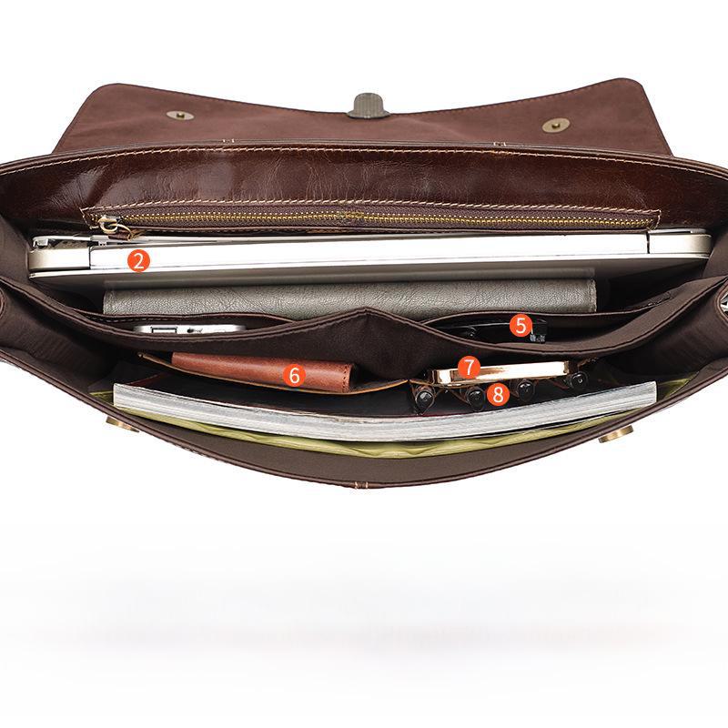 Кожаный портфель Jiameida Retro - многофункциональная мужская сумка размером 15,6 дюйма