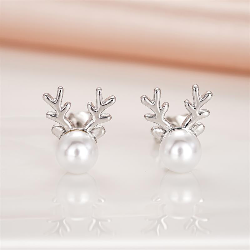 Huitan Minialist Imitation Pearl Stud Earrings for Women Antler Shaped Cute Jewelry for Christmas Trendy Festival AccessoriesGood product