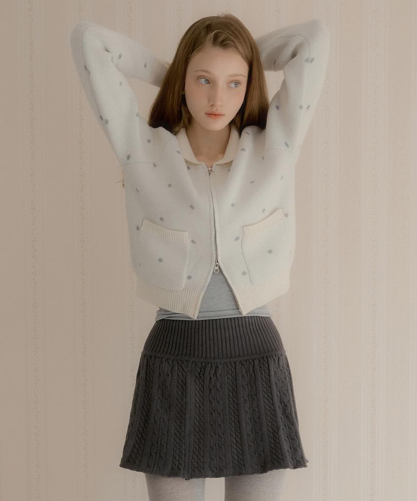 LETTER FROM MOON Dot Alpaca Wool Knit Zip-Up (Ivory)