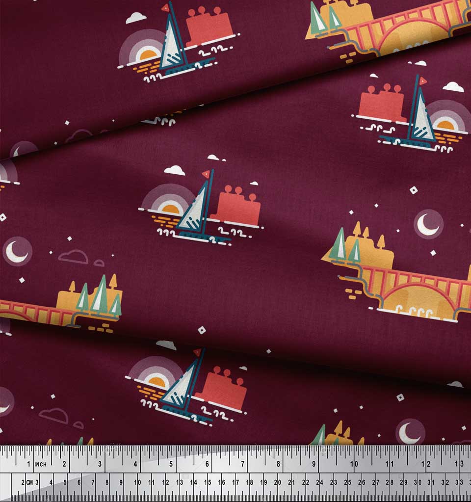 Soimoi Черная японская креп-сатиновая ткань с принтами на морской ткани для мостов и яхт, 42 дюйма, по метрам