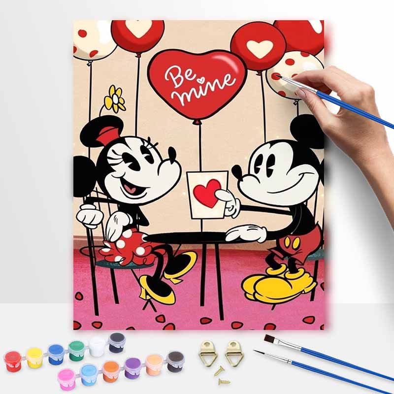 Disney digital oil painting Mickey and Minnie romantic love heart art handmade diy gift home decoration