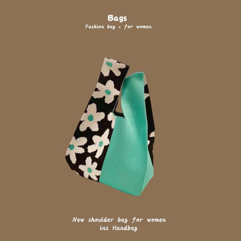 Ins Trendy Handbag Женская вязаная шерстяная сумка-ведро Ручная переноска Повседневная сумка-тоут Коробка для ланча
