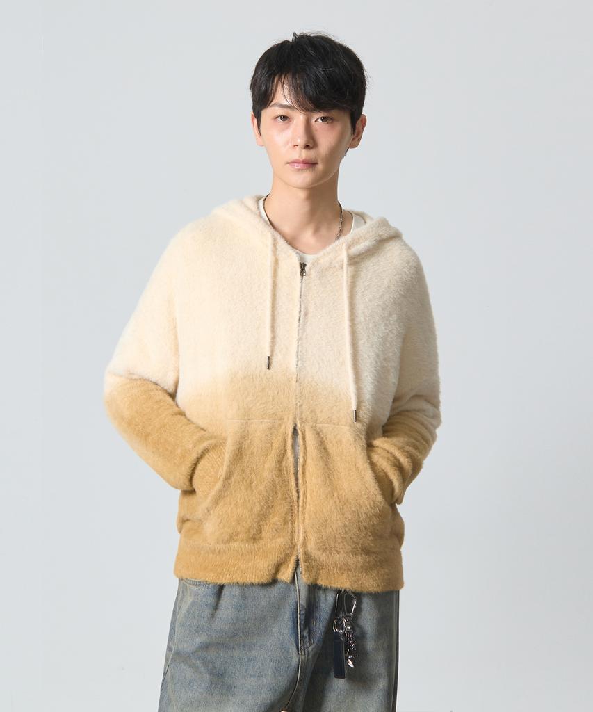 Худи на молнии с градиентом и ворсом 2-Way Essential Gradient Hairy Zip-Up Hoodie_Овсяный