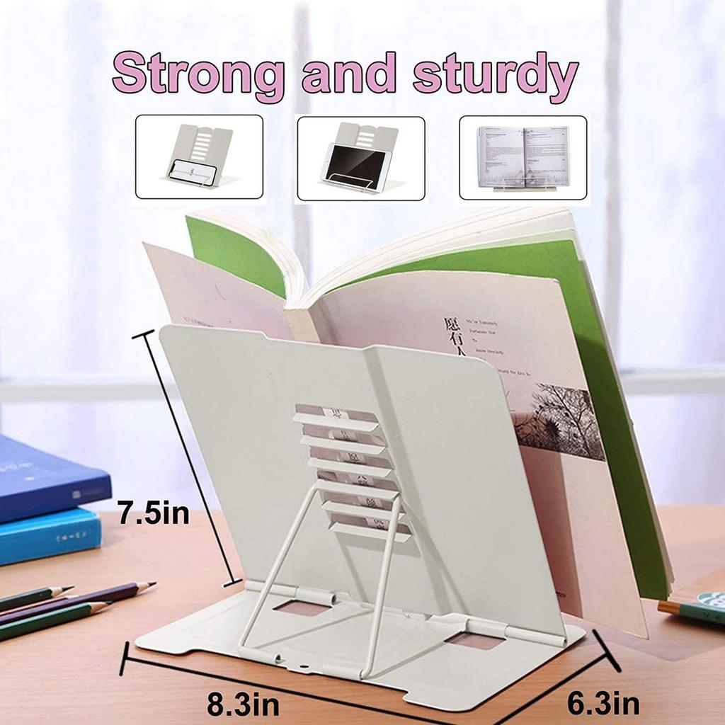 Desk Book Stand Metal Reading Rest Book Holder  Cookbook Documents Holder With Page Clips