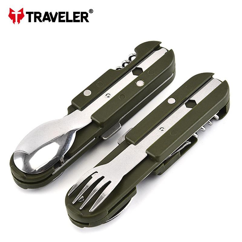 Мультитул походный Traveler K607 нож, ложка, вилка, штопор, открывалка, с чехлом