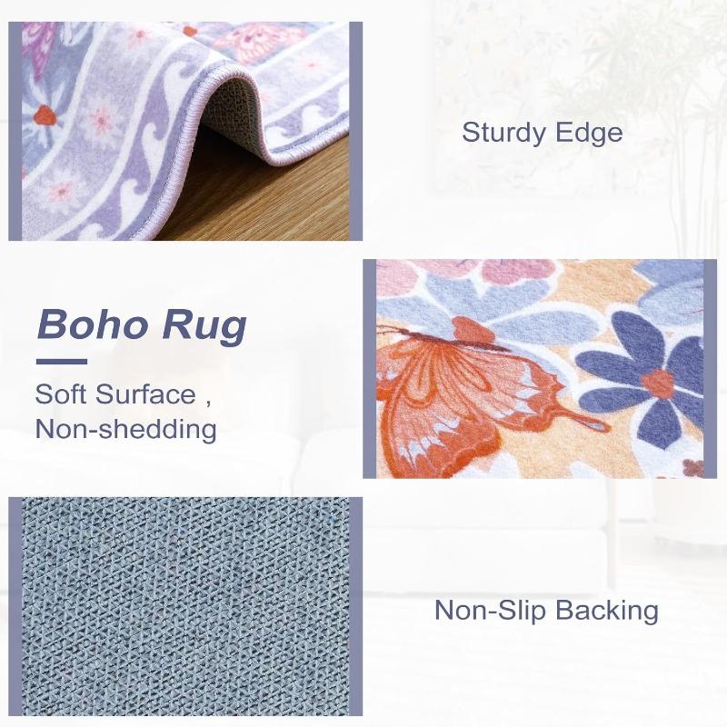 Vintage Purple Living Room Carpet Large Area Floral Print Bedroom Rug Machine Washable Fashion Decorative Coffee Table Mat Tapis