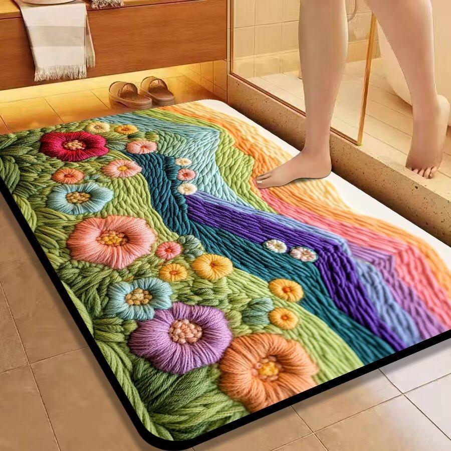 WTEMPO Home entrance Door Mat 3D Rainbow Flower Carpet Bathroom Toilet Non Slip Foot Mat