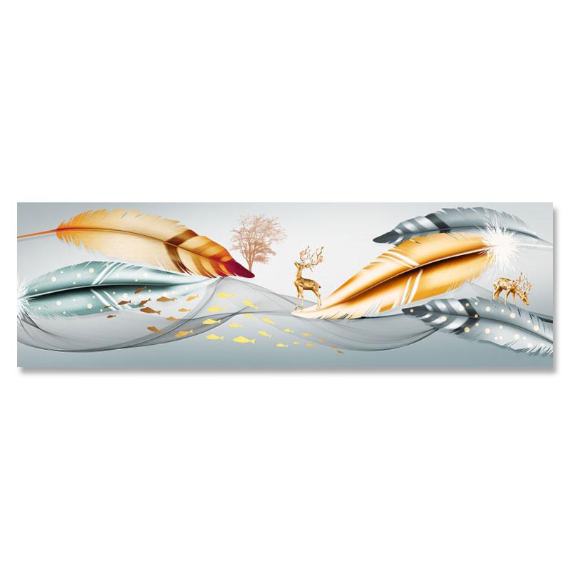 Новые китайские абстрактные золотые перья, холст, картина, золотой олень, линия дерева, ленты, постеры и принты, настенное искусство, декор для гостиной