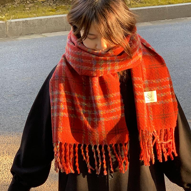 Red Striped Scarf for Women Winter Atmospheric Retro Autumn Winter Neck Warmer Couple Warm