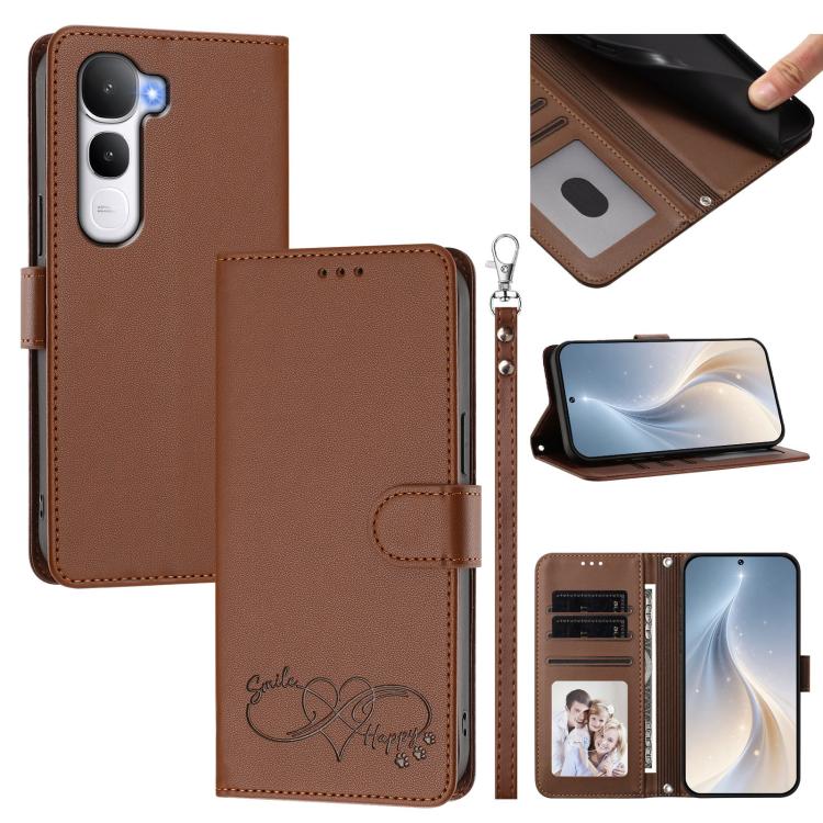 Happy Heart Pattern Magnetic Closure Vegan Leather Phone Case With Wrist Strap For vivo X200 FE