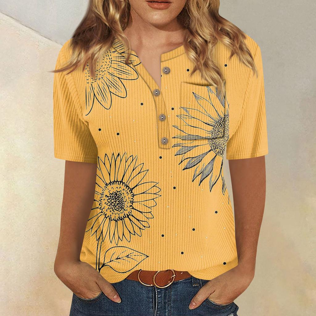 Футболки для женщин, плиссированные, с V-образным вырезом, нарядные, повседневные блузки с принтом, короткие рукава, летние топы, свободный крой