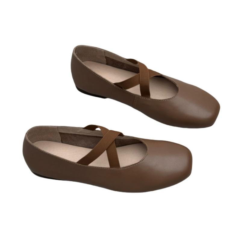Casual Genuine Leather Single Shoes Spring and Summer Square Toe Flat Soft Cowhide Mary Jane Women's Shoes