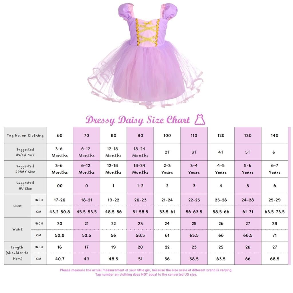 Princess Rapunzel Costume Birthday Fancy Party Kids Girls Dress Up Accessories Included Size Years Light Purple [Dressy Daisy] 6-7