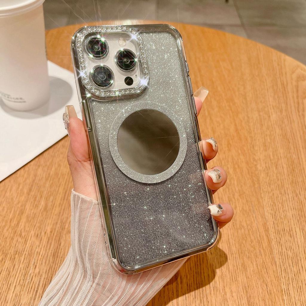 Роскошный Водяной Бриллиант Подходит для Чехлов для Телефона IPhone15, Apple 14Promax Зеркальный Магнитное Притяжение 13 Градиентный Блестящий Жесткий Чехол