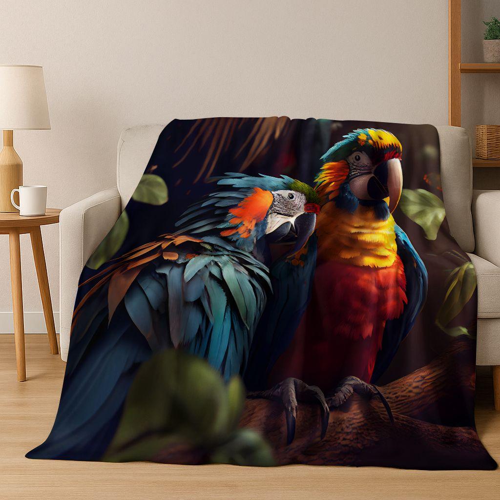 Colorful Tropical Parrot Macaw Natural Birds Art Flannel Blanket,Cozy Soft Throw Blanket for Home Bedroom Bed Sofa Cover Kids