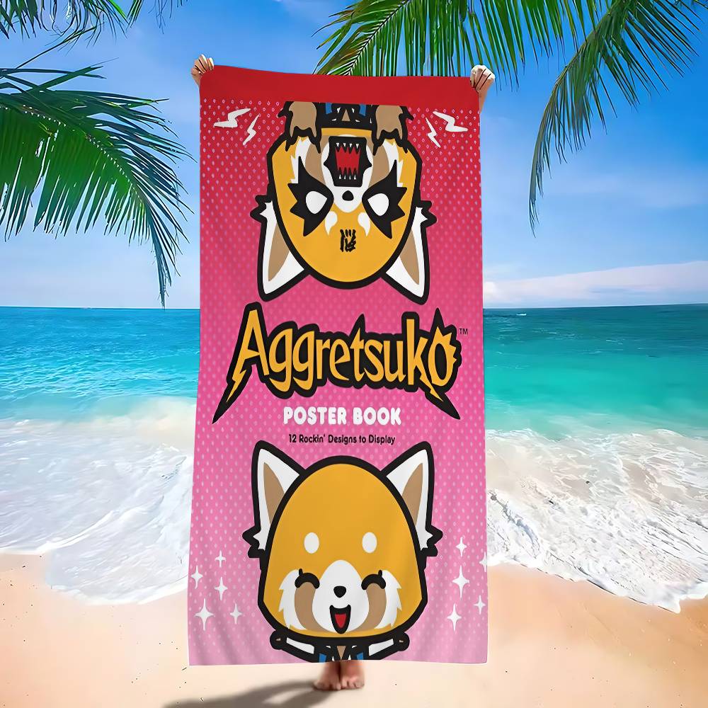 Аниме Aggretsuko Пляжное полотенце Рок Цветные банные полотенца Для девочки Микрофибра Быстросохнущее Не прилипает песок Пляж Йога Спа Тренажерный зал Бассейн