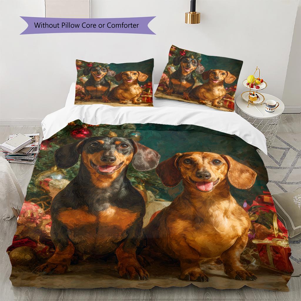 Happy Dachshund Pattern Bedding Home Decoration Birthday Gift (1 * duvet cover + 2 * pillowcase, without core)