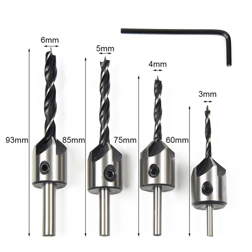 4 шт. HSS зенковка по дереву, стальная зенковка, набор сверл, набор разверток для деревообработки, фаска, 5 флейт, 3 мм-6 мм