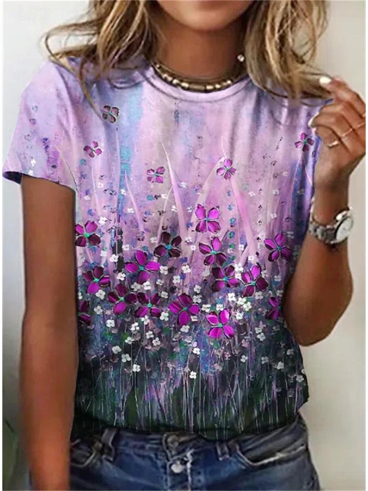 Летняя красивая женская футболка с 3D-принтом в виде цветка, повседневная, дышащая, мягкая, свободная, удобная, уличная, летняя, с коротким рукавом
