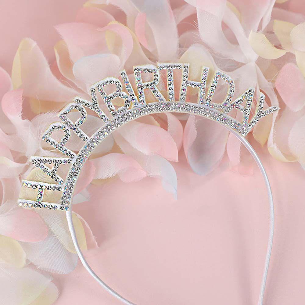 Pearl Zinc Zinc Alloy Queen Letter Birthday Hair Hoop Rhinestone Crown Happy Birthday Headband Female Jewelry