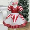 Striped Bow Christmas Princess Dresses Teen Girls Tulle Bridesmaid Dresses For Girl Wedding Prom Gown Red Birthday Party Costume