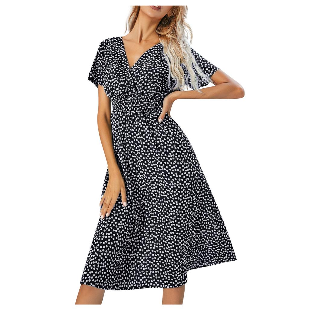 Модная женская повседневная юбка-миди с v-образным вырезом и принтом, платье с эластичной резинкой на талии