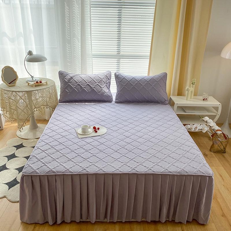 Кровать Юбка Стиль Покрывало на шелковой вате с подкладкой из толстой клетчатой ​​простыни с высоким подолом 45 см Сплошной цвет Защитный чехол для матраса