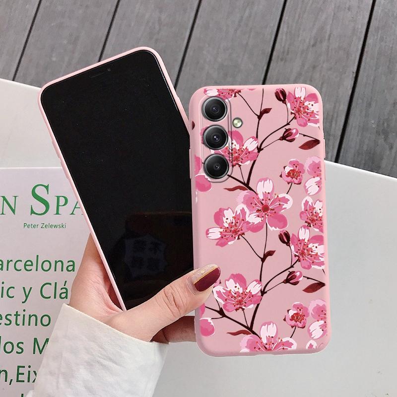 Чехол для телефона с розовыми цветами для iPhone 15 Samsung S25 Ultra A55 S24 FE A16 Xiaomi Redmi Note14 13 Pro 14C Huawei Honor 200 Realme противоударный матовый чехол
