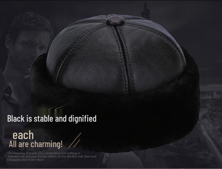 Зимняя шапка из натуральной коровьей кожи Haining для пожилых - Утепленная, с подкладкой из плюша, теплая шапка-пуловер для дедушки и бабушки