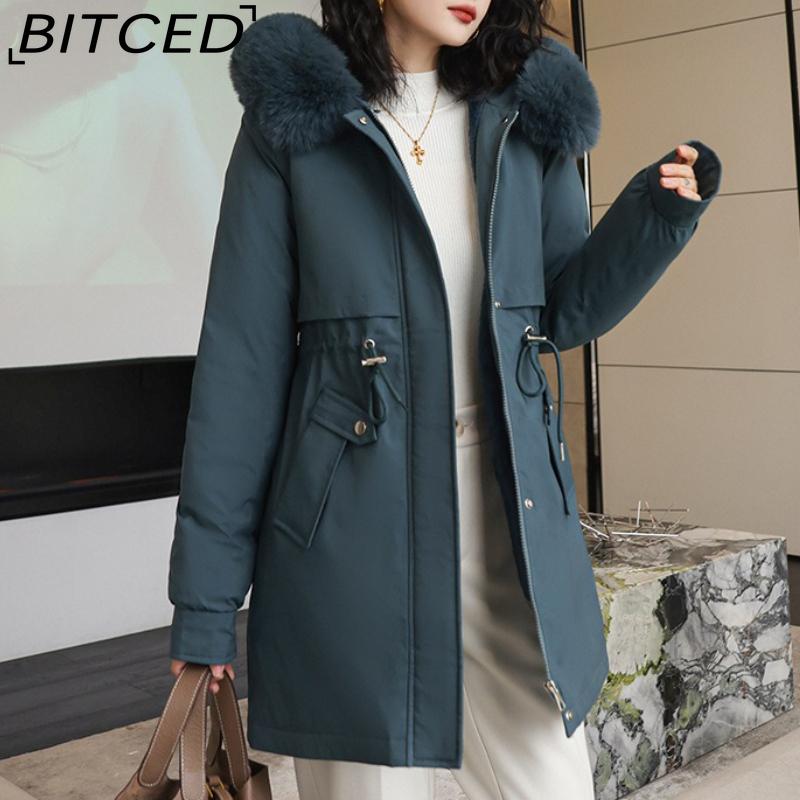 BITCED Winter Parka - Women's Relaxed-Fit Mid-Length Cotton Coat with Large Fur Collar