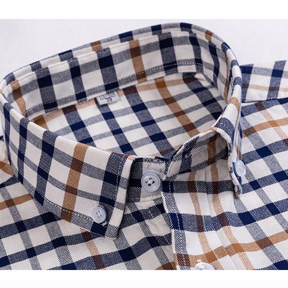 Оксфордские мужские рубашки из чистого хлопка с длинным рукавом, простой в уходе воротник на пуговицах, классическая мужская клетчатая рубашка, обычная посадка, зима-весна